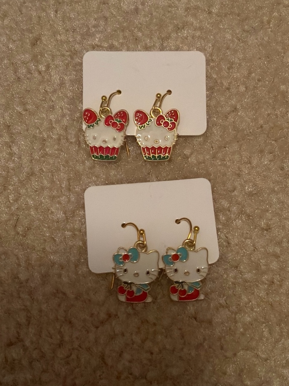 Hello Kitty Kids Earrings - White, Red, Blue, Green - Cute Character Hooks